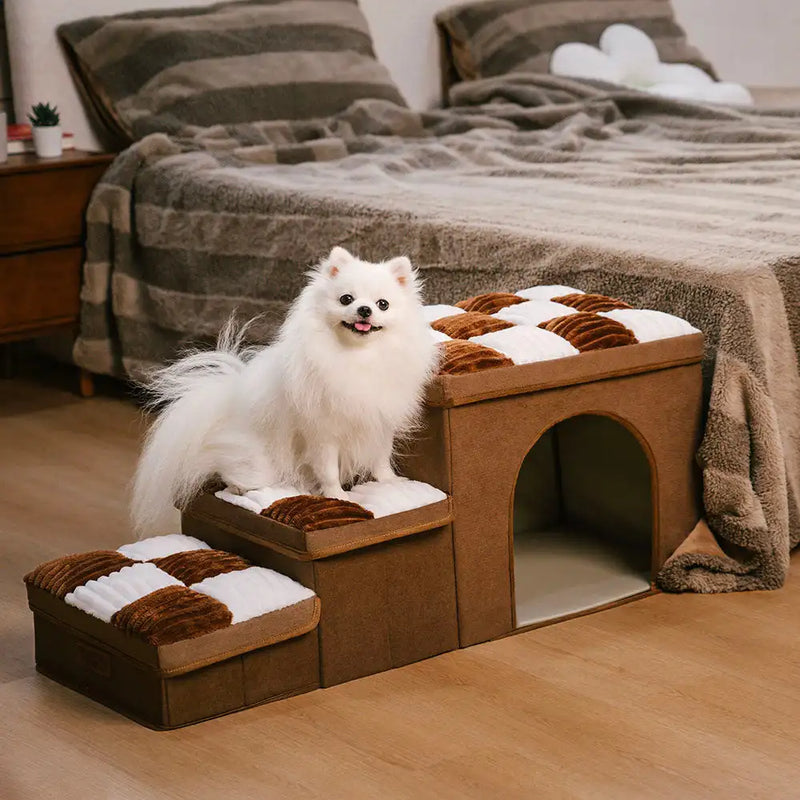 Checkerboard Handmade Dog Stairs with Storage and Apartment Private and cozy space for your pet Easy folding