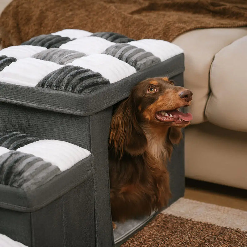 Checkerboard Handmade Dog Stairs with Storage and Apartment Private and cozy space for your pet Easy folding