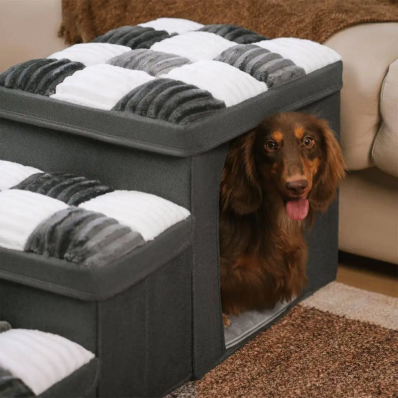 Checkerboard Handmade Dog Stairs with Storage and Apartment Private and cozy space for your pet Easy folding